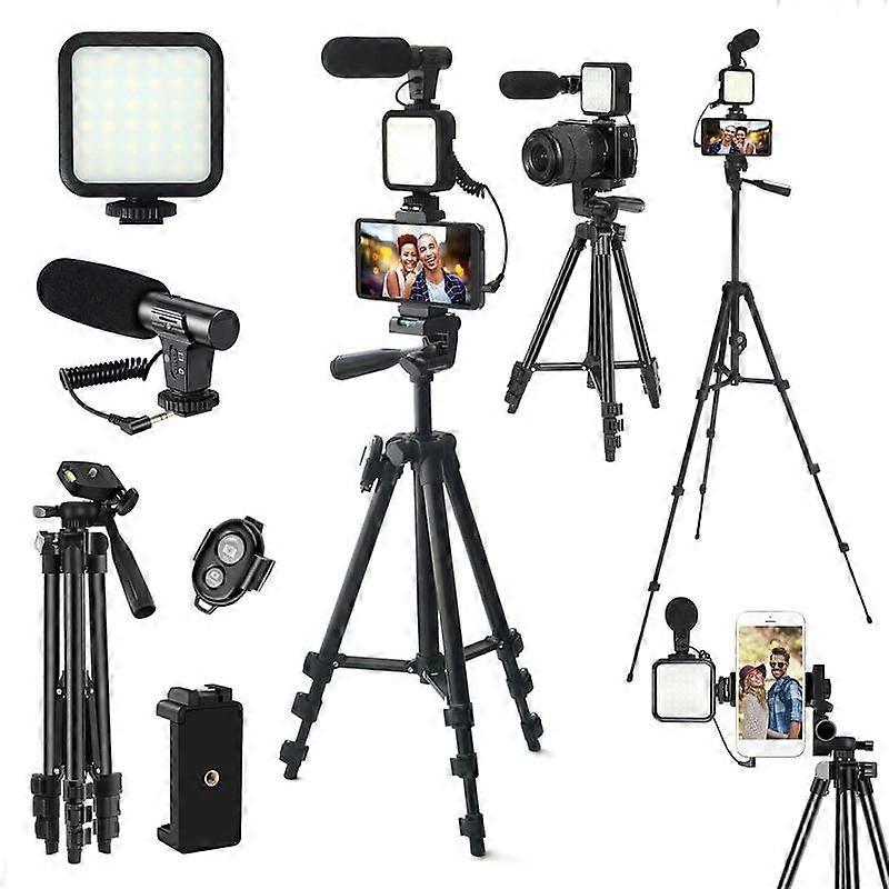 Video Blog Kit for YouTubers, 1 Set Telescopic Tripod & Microphone & Fill Light & Remote Control, Perfect Video Recording Accessories for iP