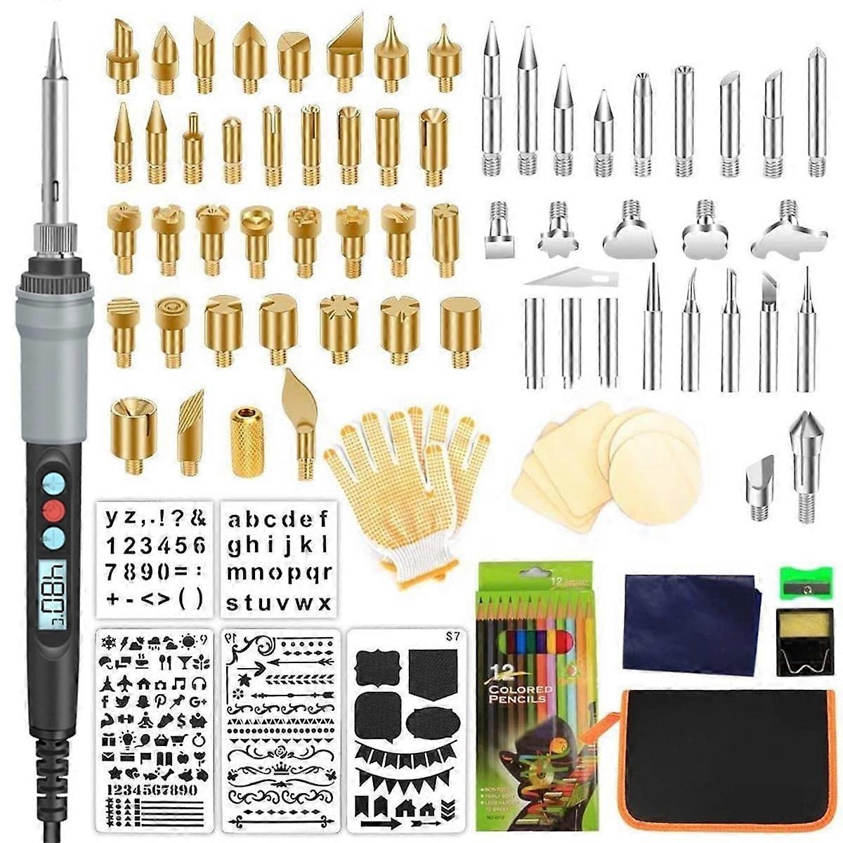 Wood Burning Pen Kit with LCD, Adjustable Temp, Compatible with DIY Pyrography, Carving, Soldering - Professional Embossing Tool