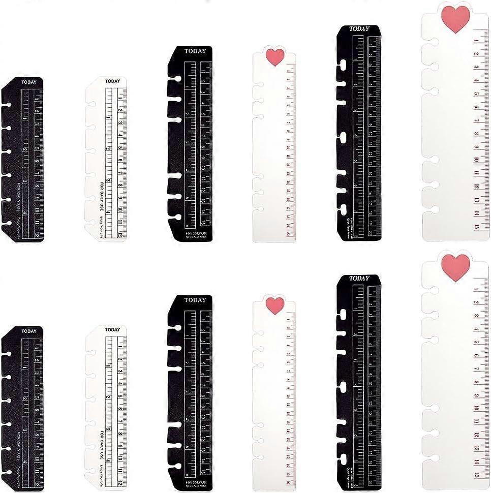 12PCS Plastic Bookmark Rulers A5 A6 Page Marker Page Loose Leaf Ruler Notebook Binder Ruler Rectangle Measuring Rulers for 6 Holes A5 A6 Binders Noteb