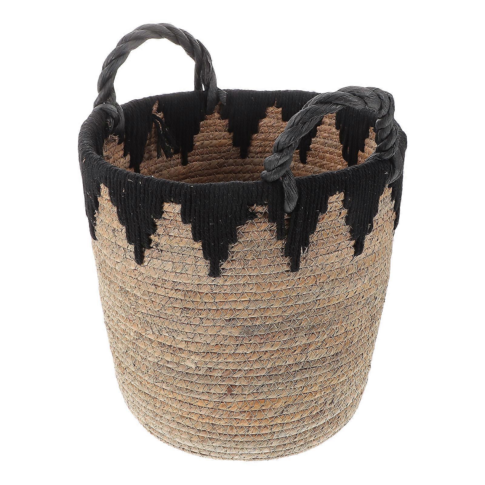 Brown Woven Basket for Laundry Handcrafted Straw Storage Solution with Handles 7.5 Gallons