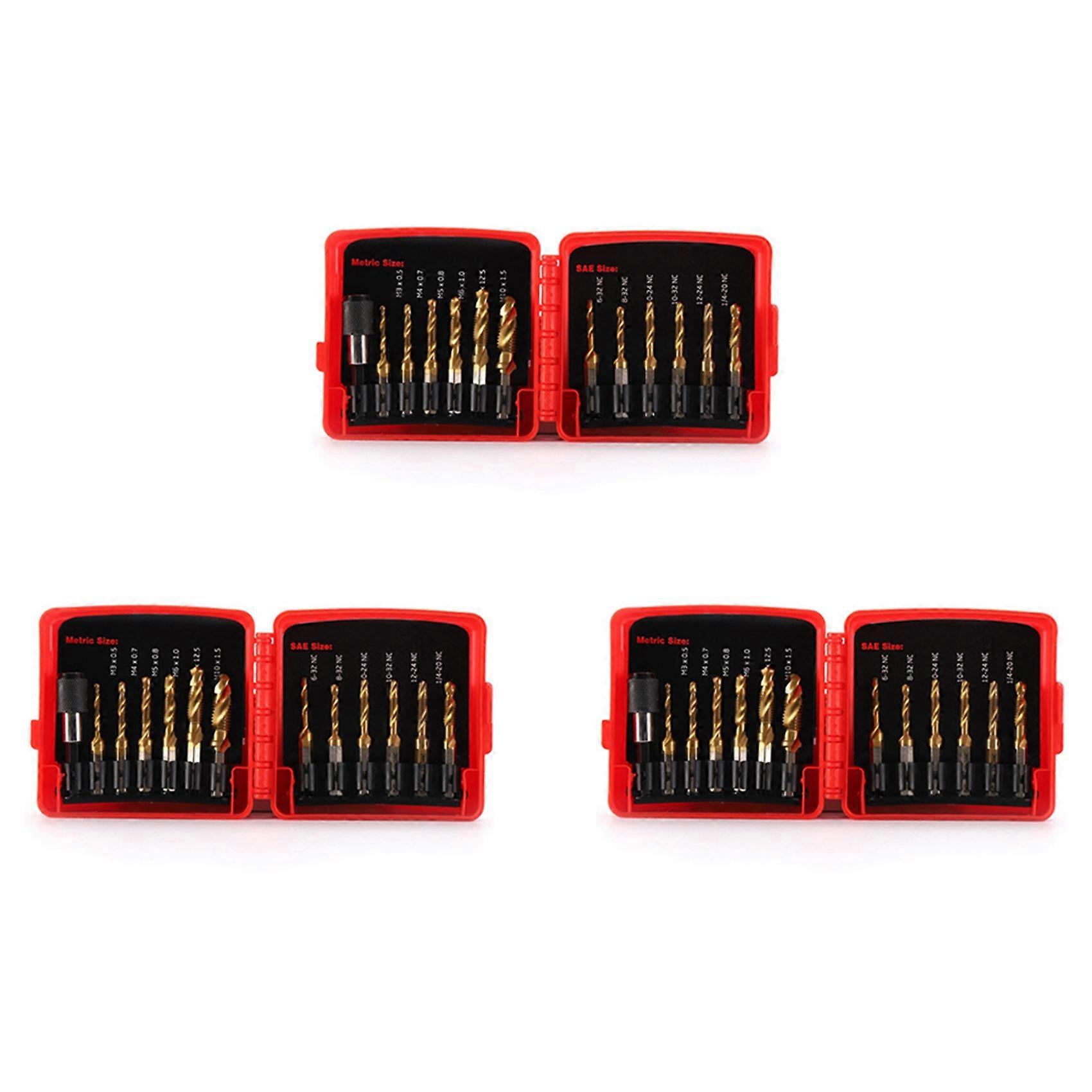 Titanium Combination Drill Tap Bit Set 39PCS SAE and Metric Tap Bits Kit for Screw Thread Drilling Tapping Deburring