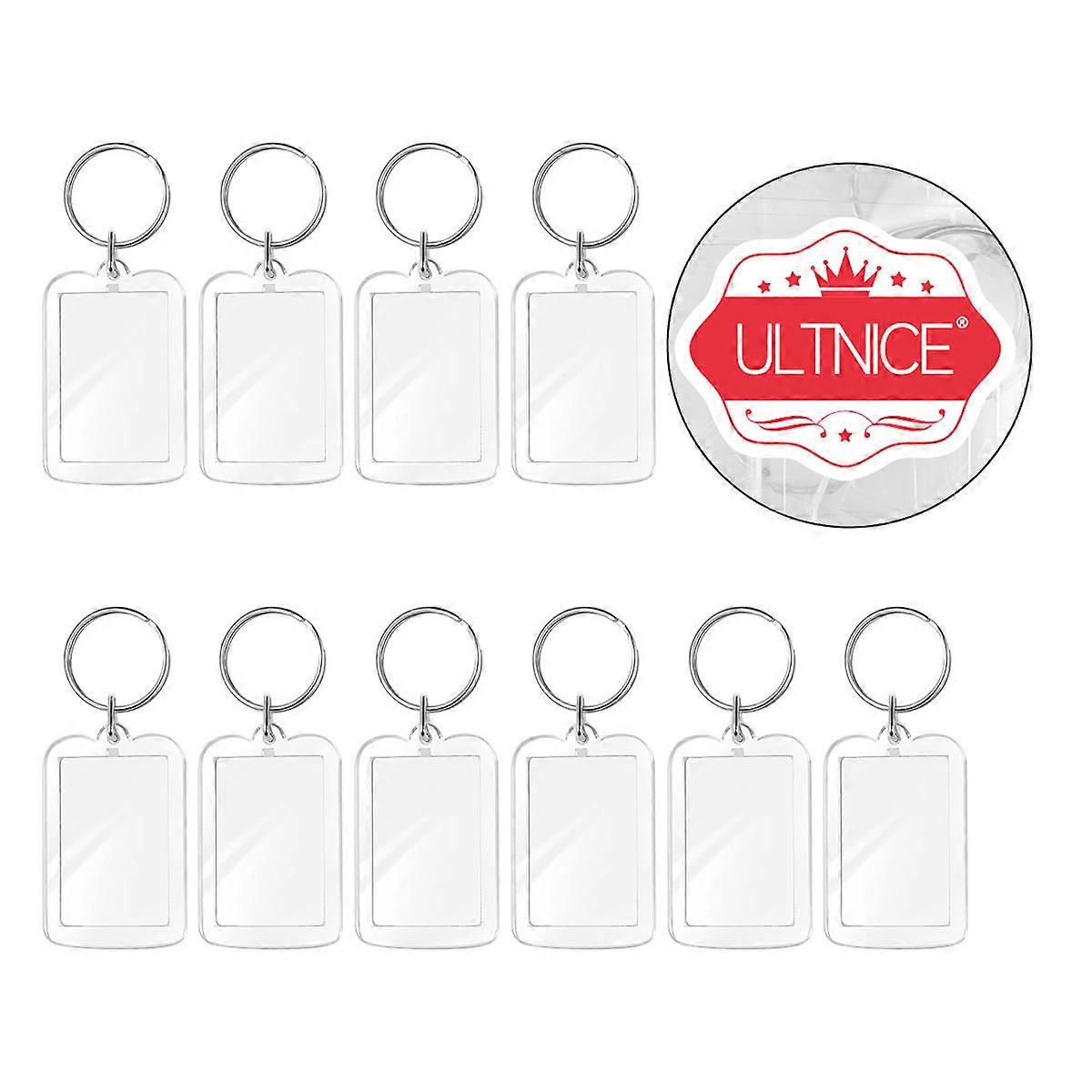 ULTNICE 10pcs Blank Insert Photo Frame Split Ring Keychain Functional Keyring Picture Frame