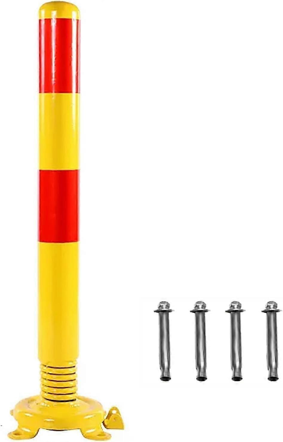 Spring Loaded Security Bollard with Red Reflective Tape, Heavy Duty Parking Barrier for Driveway