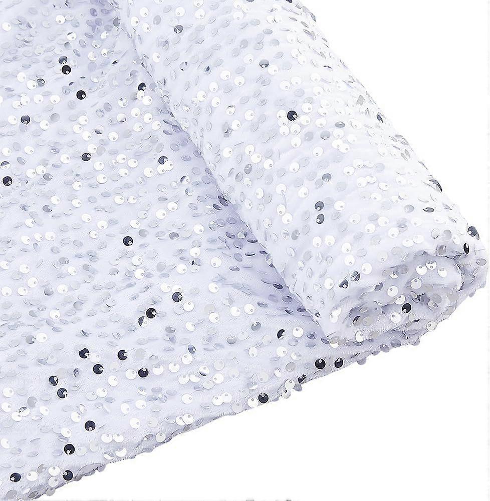 2 Yards x 1.68m Velvet White Sequin Fabric by The Yard Glitter Sequined Fabric Sequined Stretch Material Sequin Stretch Fabrics for Dress Photo Props 