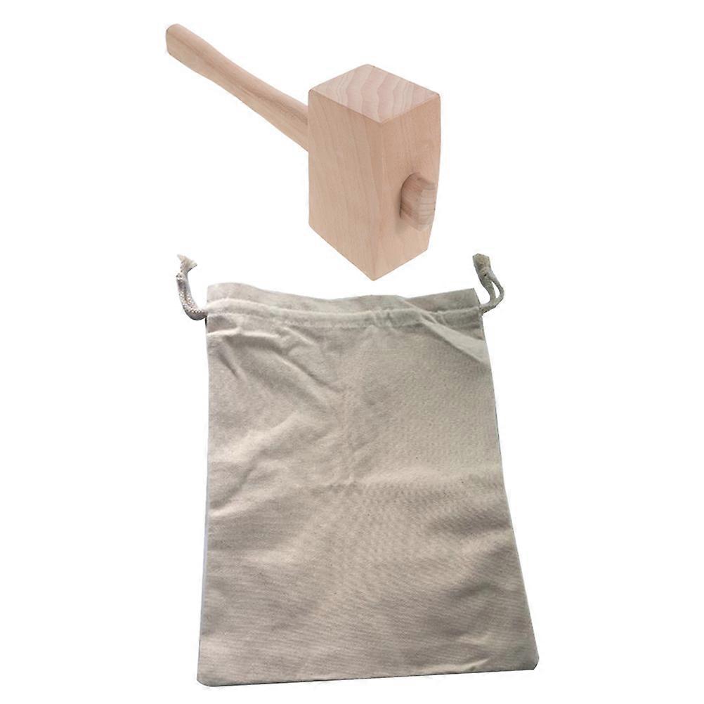 Reusable Canvas Ice Bag with Wooden Mallet for Crushing 1Set