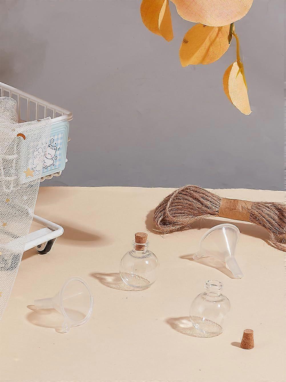 2Pcs Round Glass Cork Bottles Plastic Mini Potion Bottles with Corks Clear Spherical Small Sand Art jar with 2Pcs Iron Screw Eye Pin Peg Bails for DIY