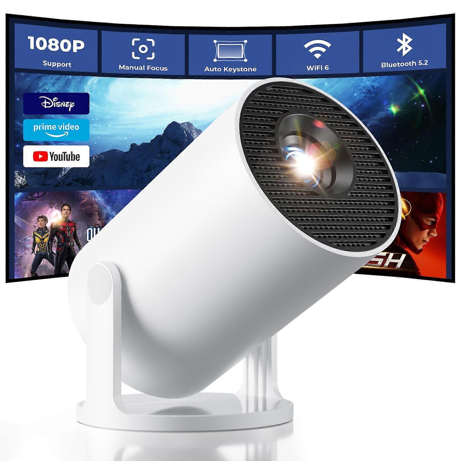 Mini Projector with WiFi and Bluetooth, 1080P HD, Builtin Streaming Apps, 180° Flexible Projection