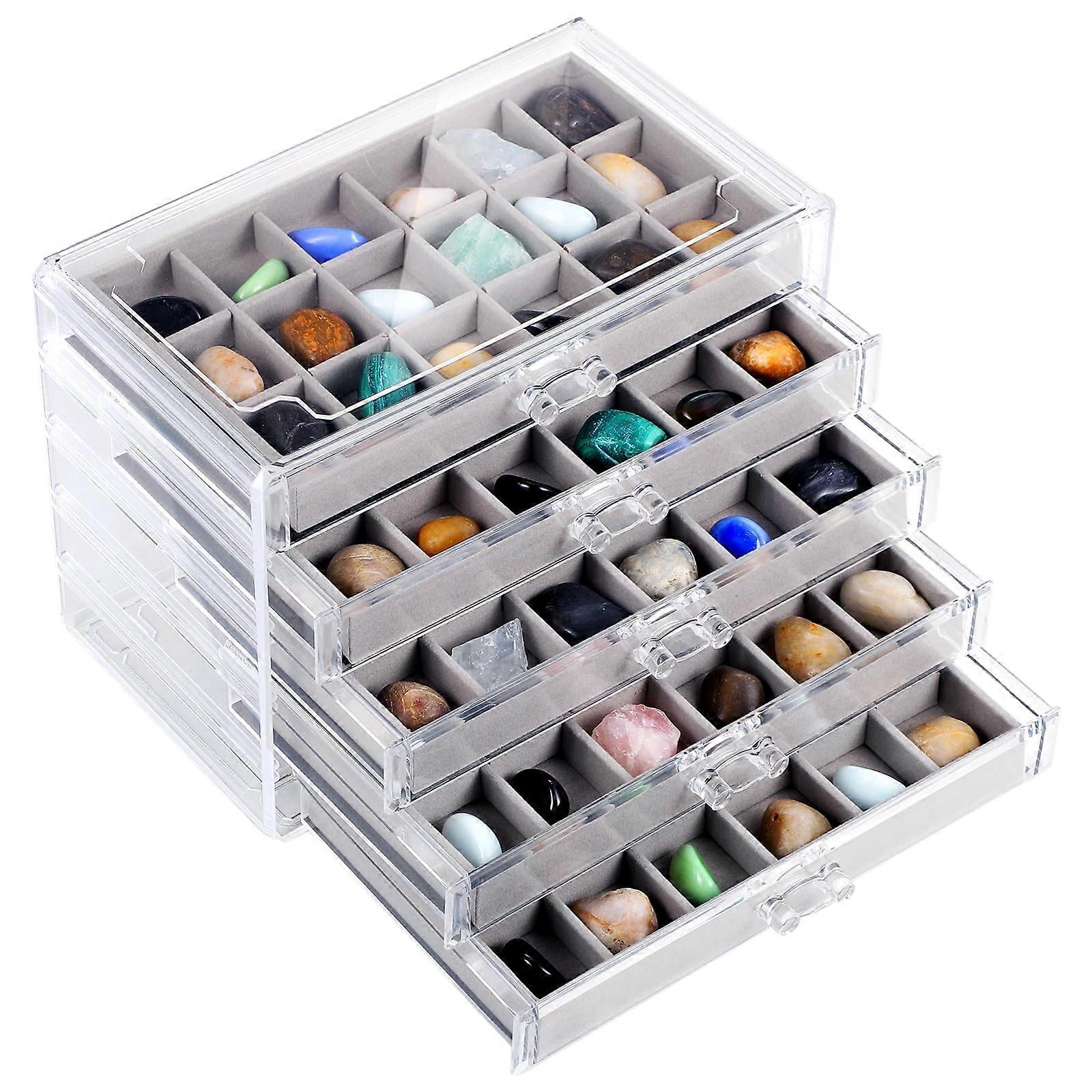 Acrylic Display Case with 90 Compartments, 5Drawer Jewelry Organizer, Clear and Velvet Lined Storage