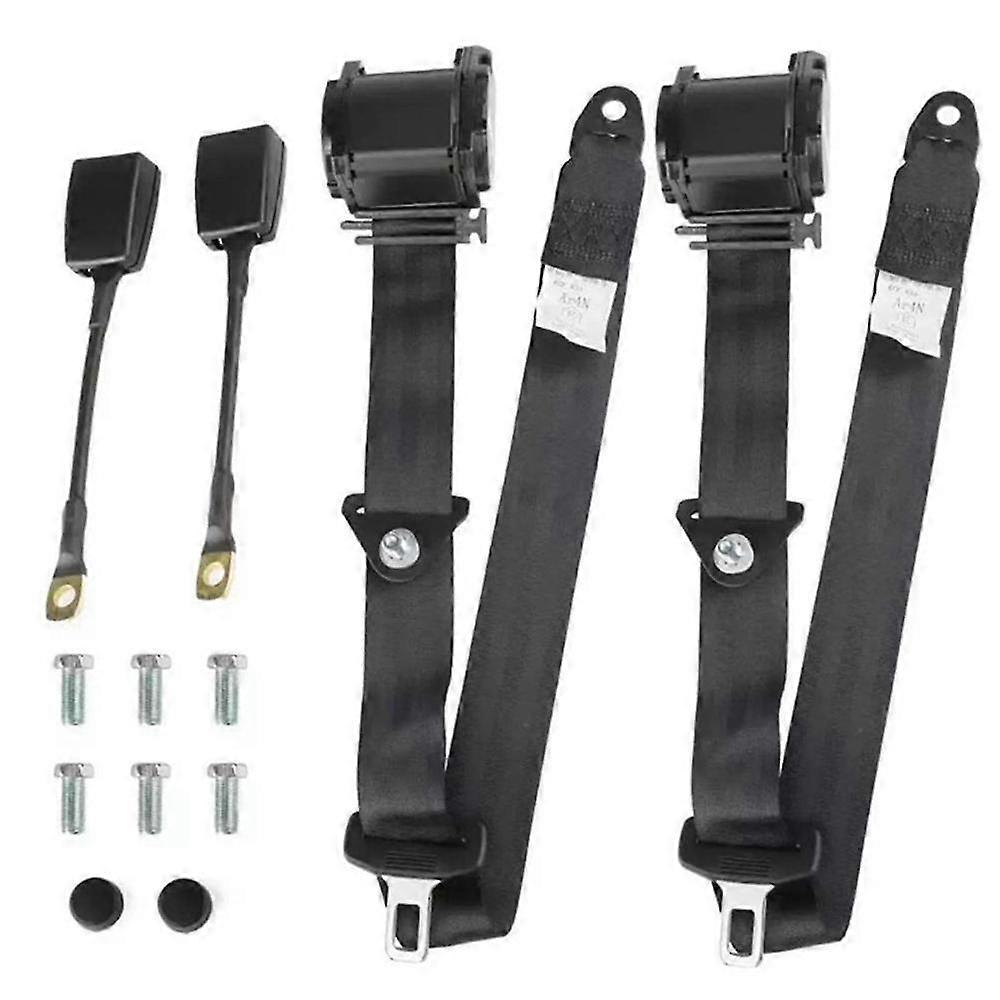 Universal 3-Point Adjustable Retractable Lap Belt Modification Kit, 2-Pack (Black)