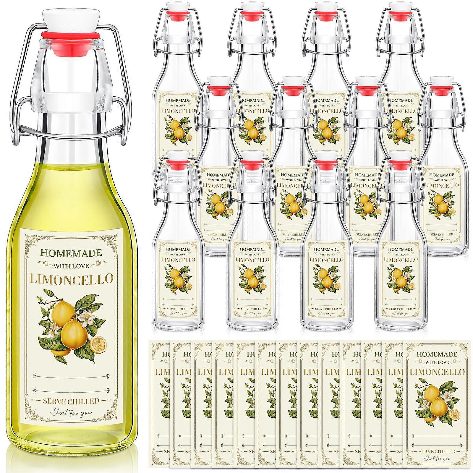 12 Sets 8 oz Swing  Glass Bottles with Airtight Seal and Labels for Limoncello Gifts