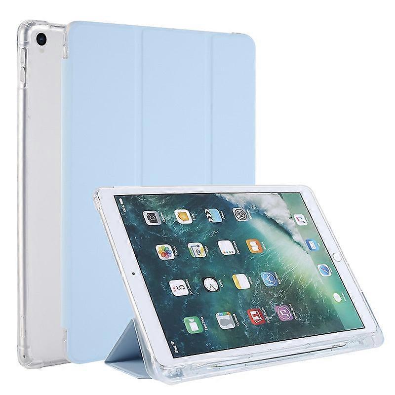 Capa para iPad de 10,2 polegadas (7/8/9) branca e azul gelo com compartimento para caneta, fosca e semirrígida.