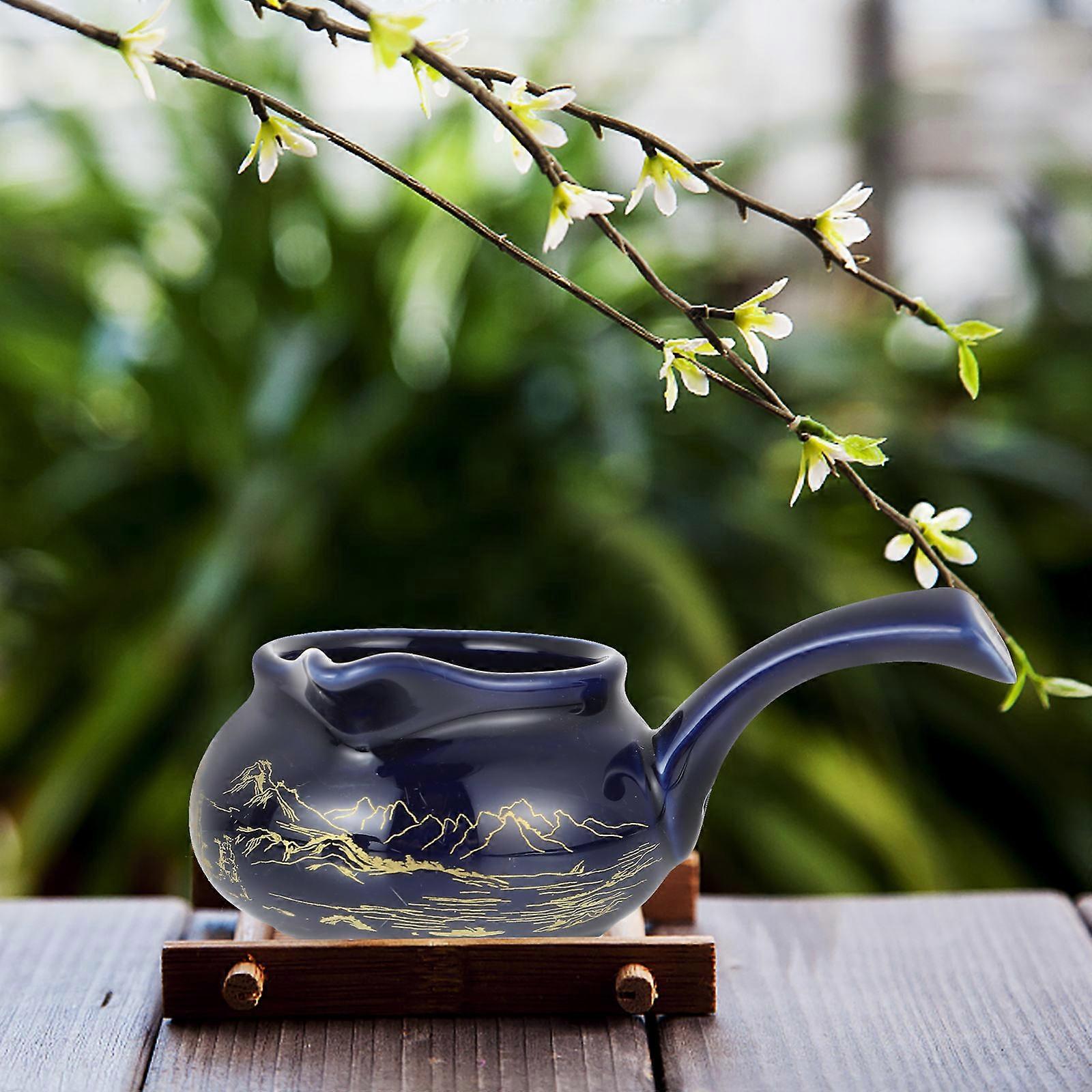 Retro Office Tea Set Blue Ceramic for Home Use 1Set