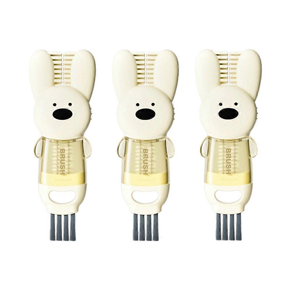 3pcs 3-in-1 Lid Brush Multi-Functional Cleaning Brush Beige