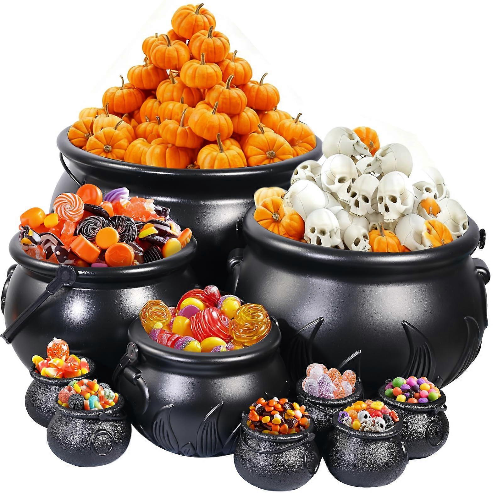 10 Pc Halloween Cauldron Set Multiple Sizes Black Witch Candy Bowls Party Decoration Reusable