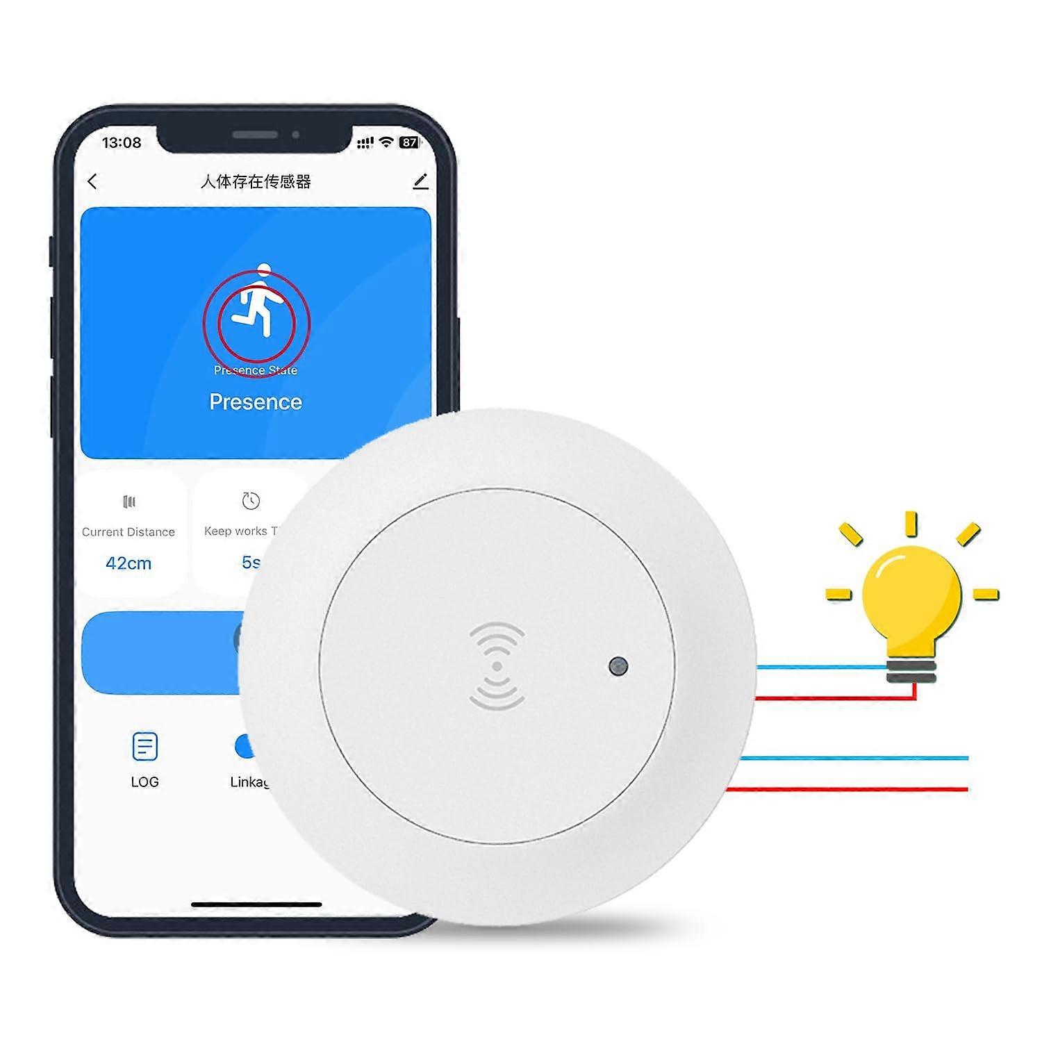Smart Presence Sensor with Automatic Light Control, 24GHz mmWave Ceiling Mount Human Motion Detector for Home Automation