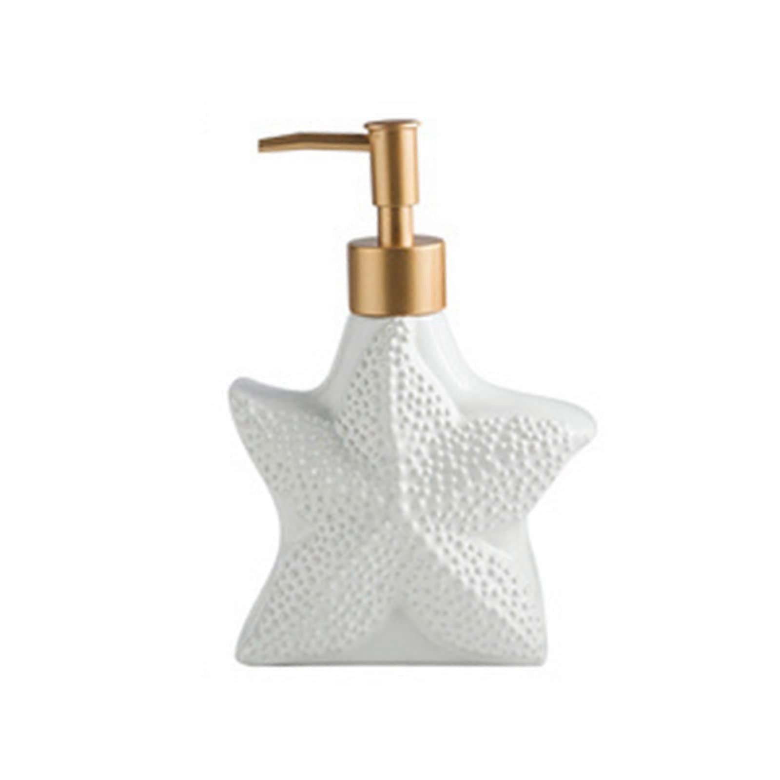 Ceramic Soap Dispenser White Seashell Design with Golden Matte Pump for Bathroom or Kitchen
