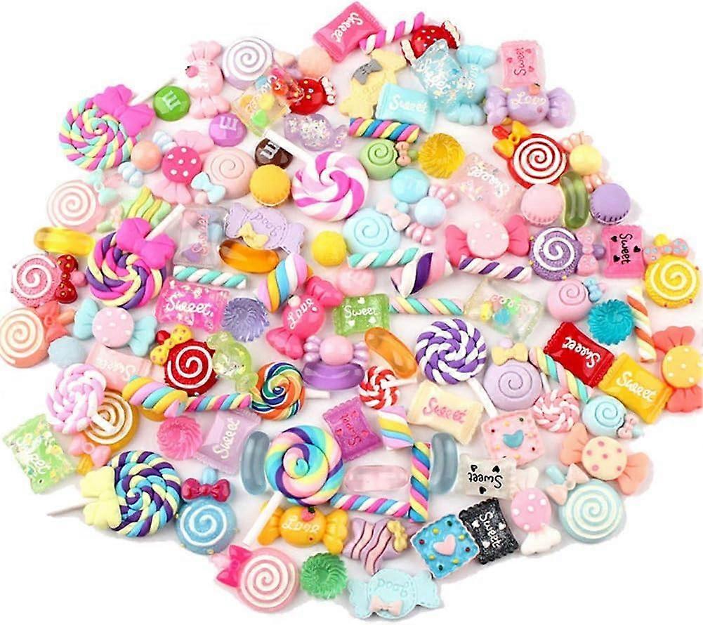 100pcs Mixed Candy Resin Slime Charms Set Assorted Colors Shapes Flatback Cabochons for Crafts