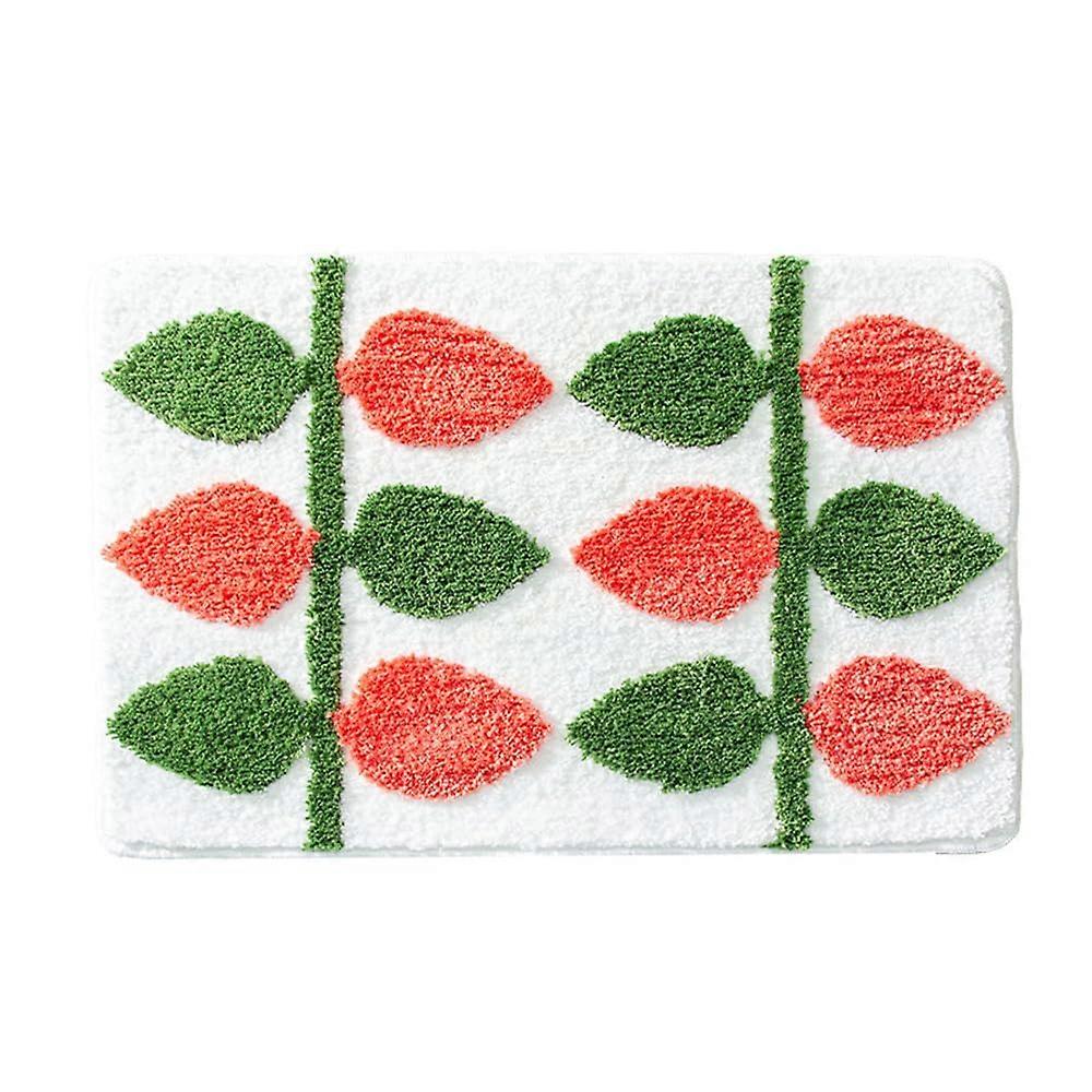Non Slip Absorbent Bath Mat Green Red Plush Microfiber Bathroom Rug with Stylish Leaf Pattern 32x20