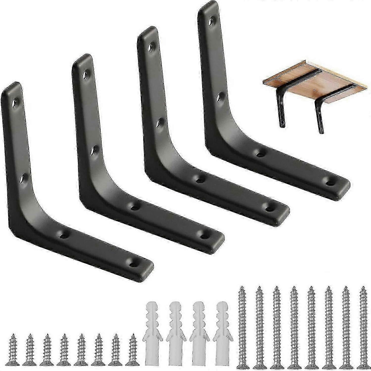 4PCS Black Shelf Bracket,Right Angle Brackets Heavy Duty Shelf Support for Table Bookshelf