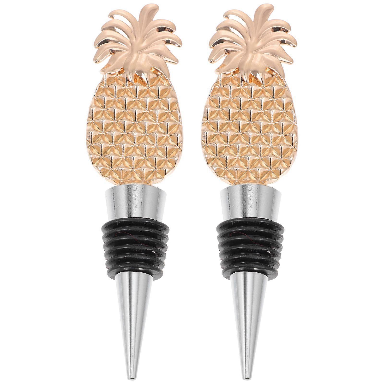 2Pcs Decorative Pineapple Designed Wine Stoppers Bottle Stoppers (Golden)