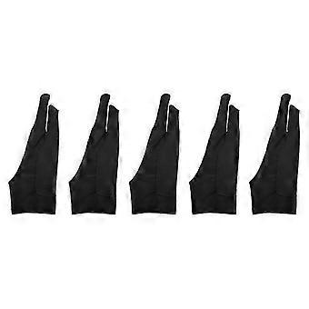Lot de 5 gants d'artiste pour tablette graphique, gants de dessin numérique, deux doigts, paume épaisse, gants de rejet pour tablette graphique (S)