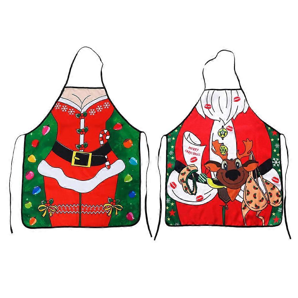 Decorative Couple Apron Christmas Pattern for Decoration 2Pcs Polyester