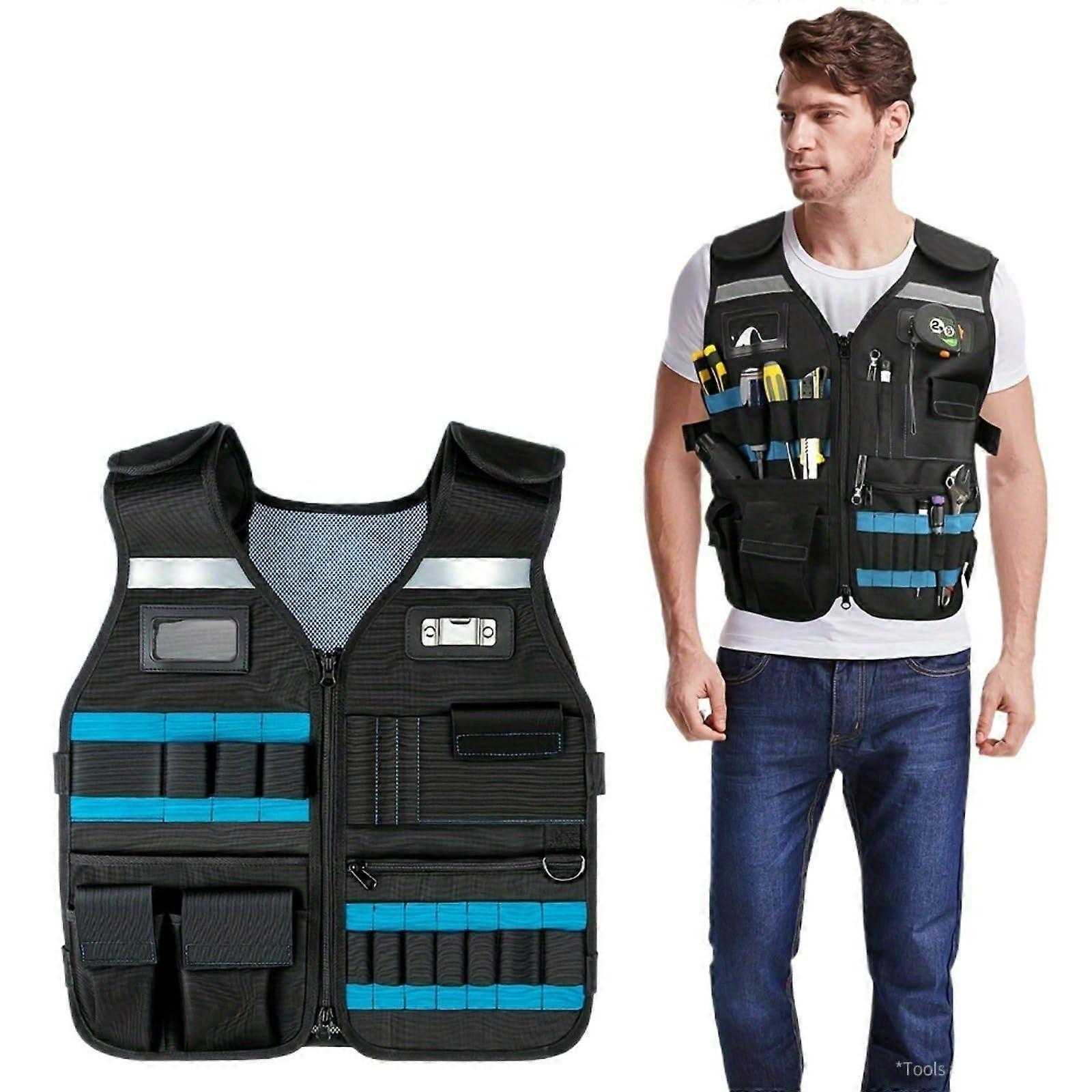 Adjustable Tool Vest with Drill Holder, MultiPocket Storage, Breathable Mesh, Yellow