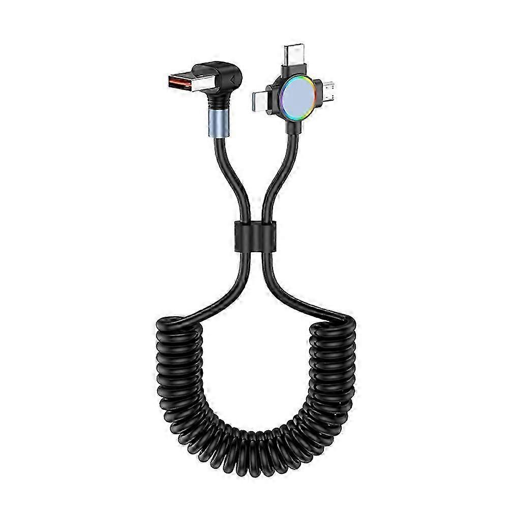 3 in 1 Spring USB Charge Cable RGB 6A Type C Micro-USB Fast Charging Data Cable A