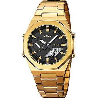 2026 Latest Model  Mens Luxury Analog-Digital Watch Retro Octagon LED Backlight 30M Waterproof Wristwatch with Gold & Silver Stainless St