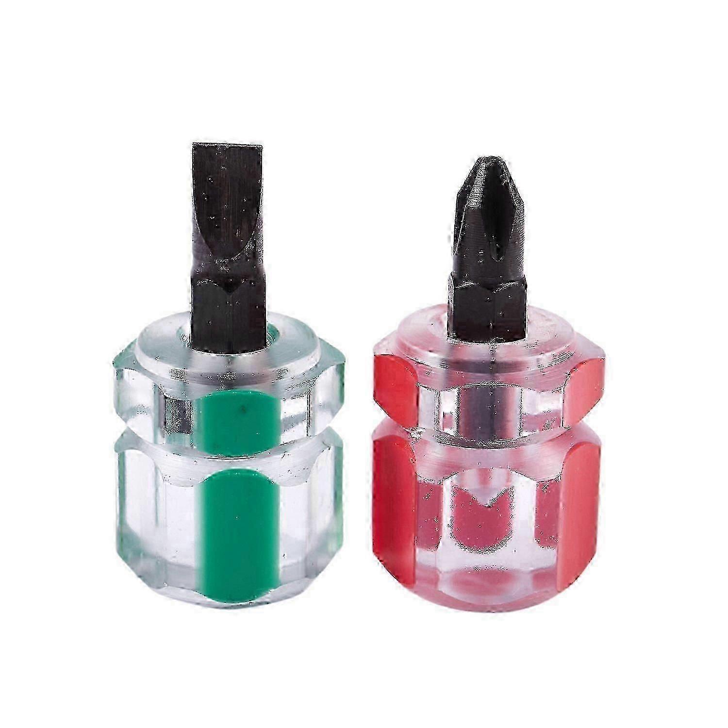 2 pcs Flat Screwdriver Mini Screw Driver Short Small Split Repair Tools Kit Set Green+Red