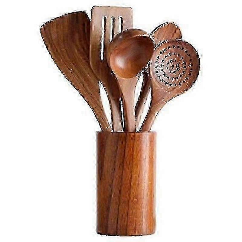 Utensils set compatible with nonstick cookware in teak