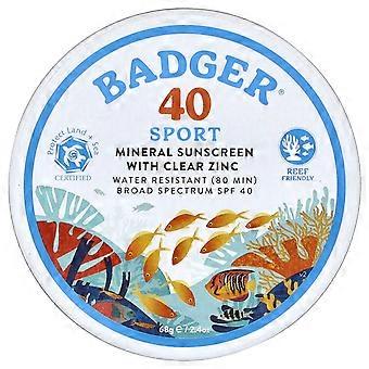 Badger, Sport, Mineral Sunscreen with Clear Zinc, SPF 40, Unscented, 2.4 oz (68 g)