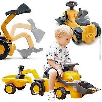 FALK Komatsu Ride-on Tractor with Excavator Bucket and Trailer for 1-3 Years Old