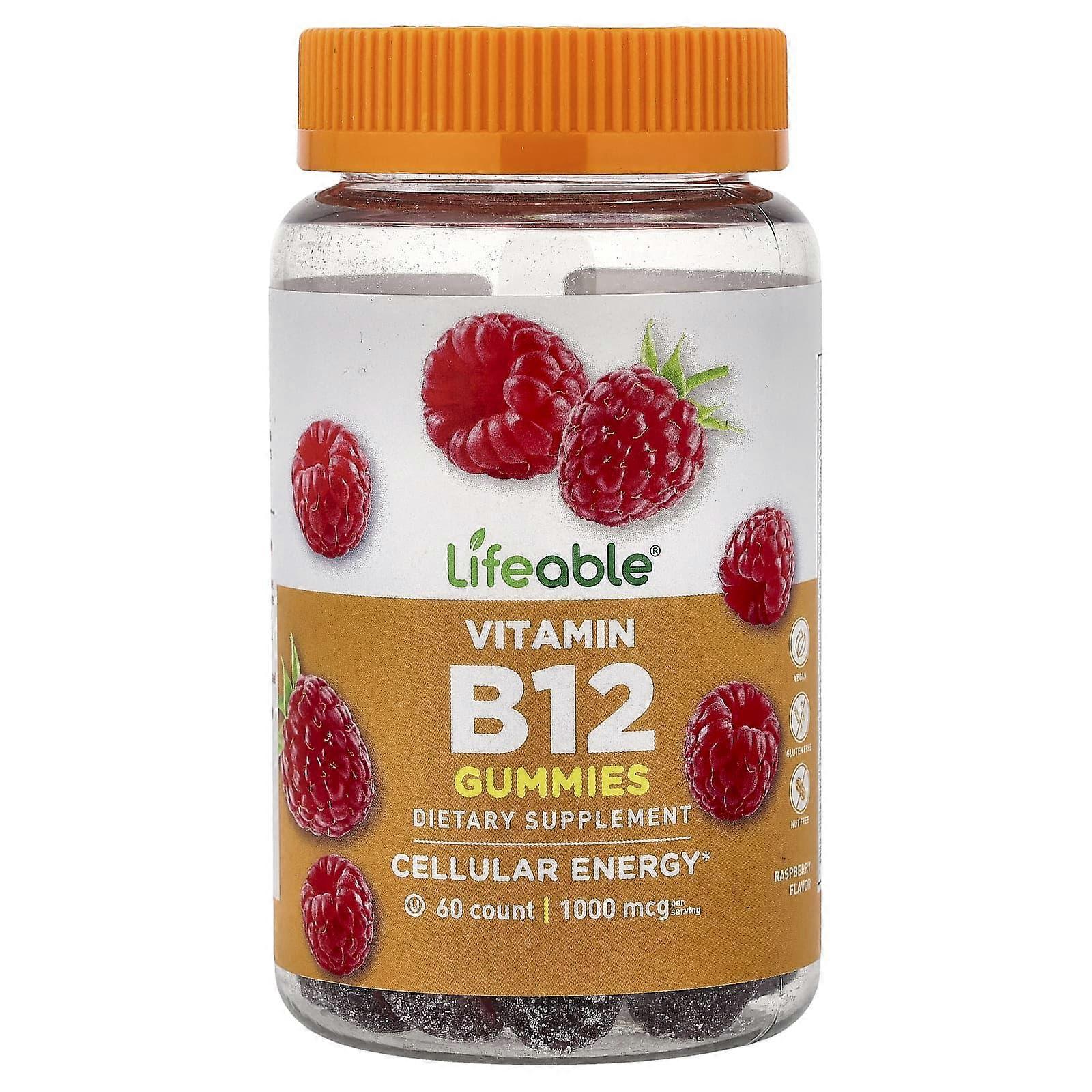 Lifeable, Vitamin B12 Gummies, Raspberry, 60 Gummies, 2-Pack
