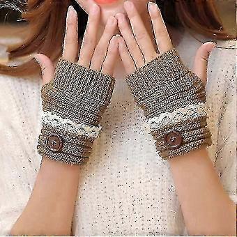 Ladies Fingerless Gloves - Cute Lace Design, Knitted Warmth compatible with Winter, Light Grey 3 - Set Multi - color