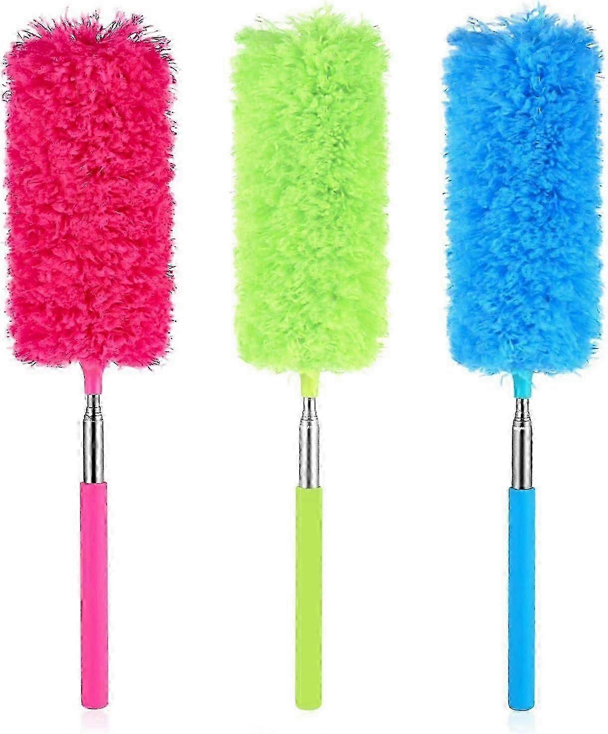 Extendable Microfiber Duster Set with 3 Colored Washable Feather Dusters and Extendable Pole