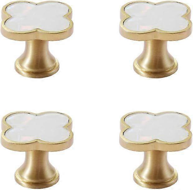1.3" solid brass clover knobs bathroom cabinet knobs mother of pearl decorated brushed gold kitchen [MI]