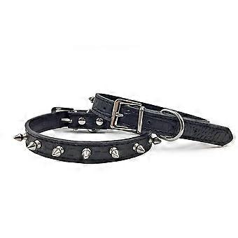 Black Dog Puppy Dogs Cats Pet Leather Studded Collars -small-black
