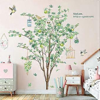 RW-DZ29 Large Green Tree Wall Decals 3D Green Tree Birds Wall Stickers Birdcage Plant Flower Decals DIY Removable Green Tree Animals Wall Art Decor fo