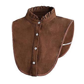 Women's Brown Fake Collar Detachable Collars Half False Shirt Blouse Collar with Ruffled Stand Neck, Cotton Plaid Style Dickey Collar Layering Accesso