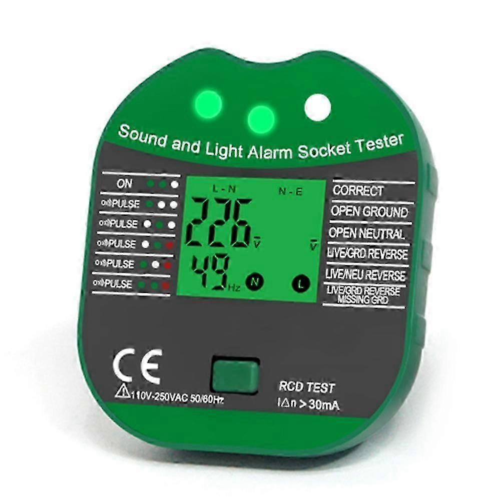 Digital Display Buzzing Socket Tester Voltage RCD Test Smart Detector Zero Line Polarity Phase Check EU Plug with Screen
