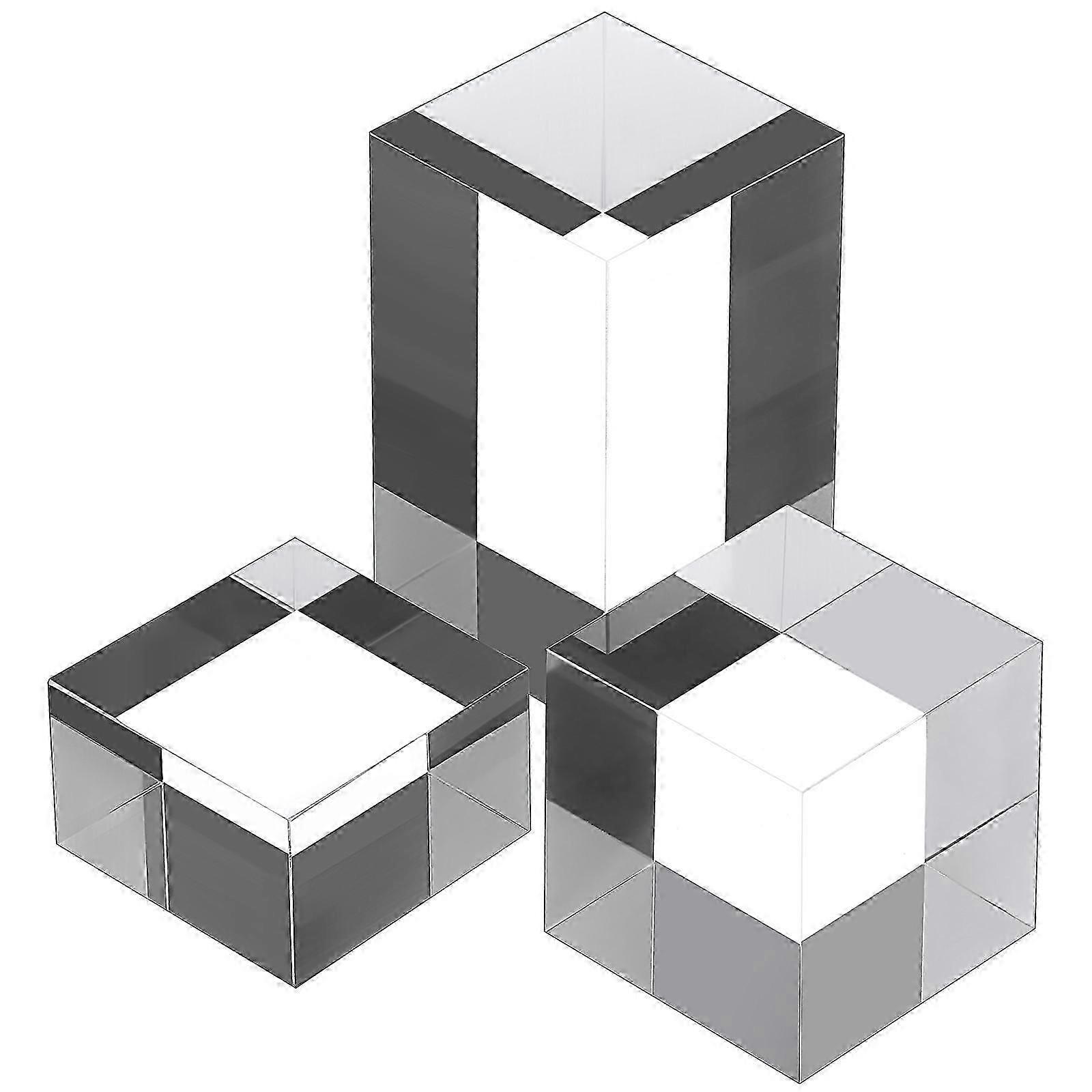 Acrylic Block Stand for Display Use 3Pcs Silver Acrylic Cube Risers