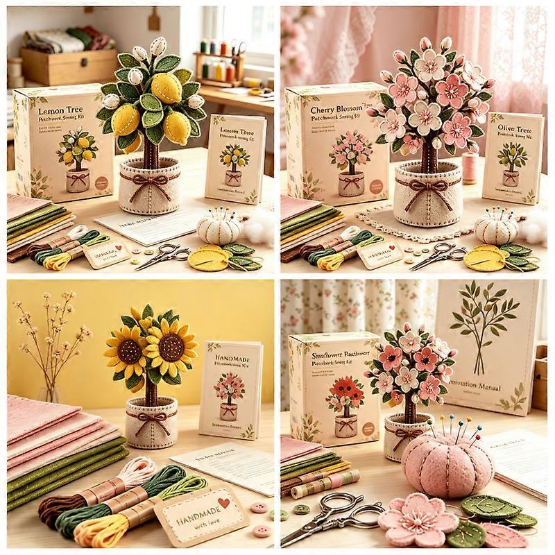 Botanical Felt Patchwork Sewing Material Pack, 5 Plant Patterns DIY Craft Kit Without Box & Instruction Guide
