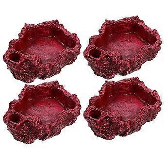 Reptile Water Bowl Resin Feeding Dish for Pet Use 4Pcs Set in Dark Red
