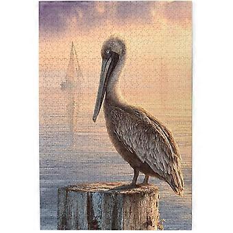 Bird Puzzle at Sunrise Pelicans Inhabit The Weathered DockPuzzle CYQL-662