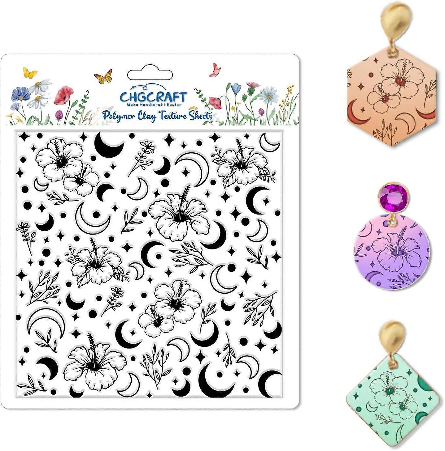 Flowers and Moon Polymer Clay Texture Sheets Leaves Seamless Pattern Silicone Texture Stamp Clay Texture Mat Modeling Pattern
