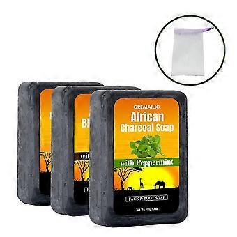 Organic African Black Soap Bar Set - Rich in Peppermint & Orange - Helps Acne Prone Skin - Natural Body Wash & Face Wash - Natural Black African Soap