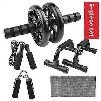 Black Abdominal Wheel Set 5-Piece Set Push-Ups Abdominal Wheel Dual Multifunctional Household Equipment GIX