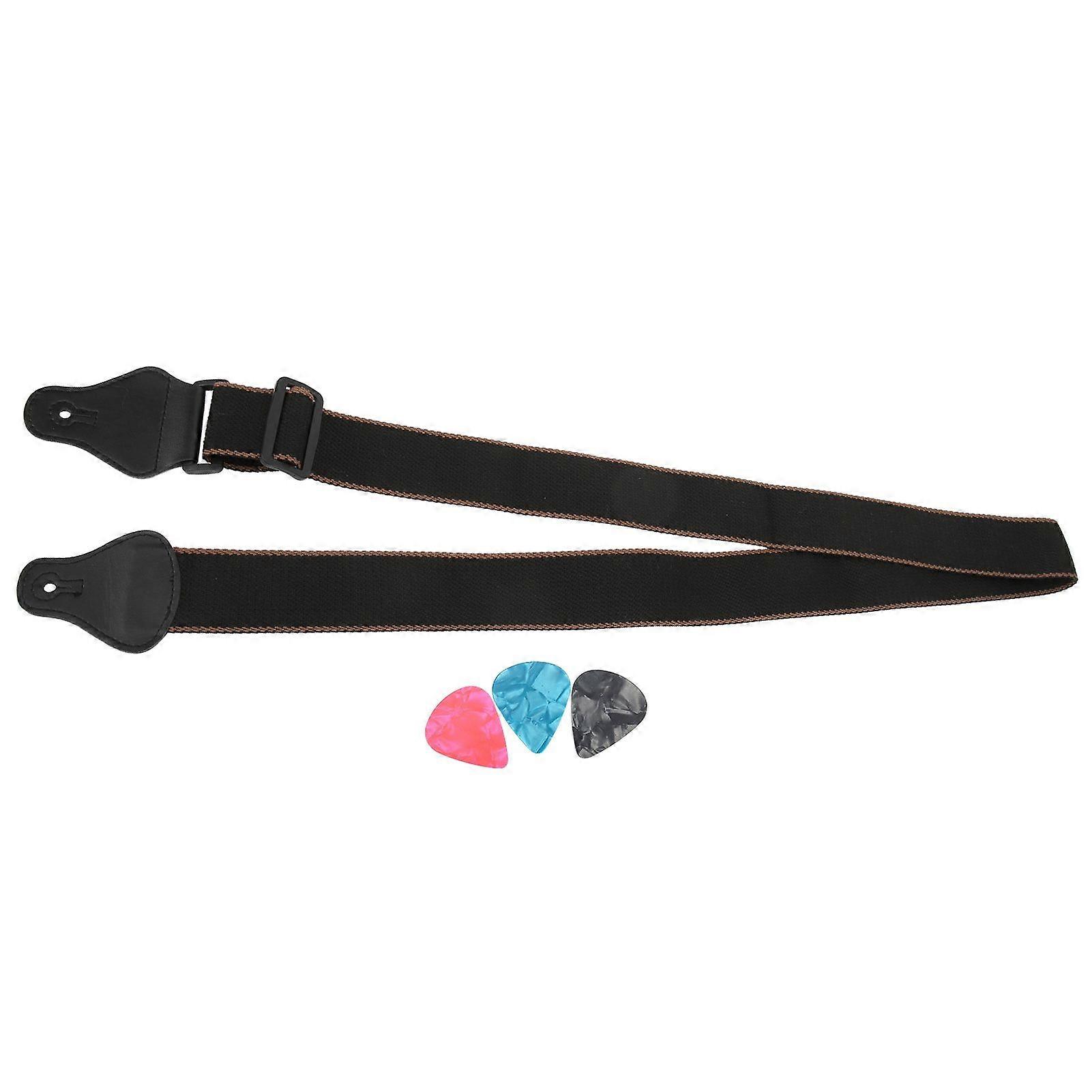 Durable Soft Cotton Guitar Strap with Pick Pocket and Adjustable Length