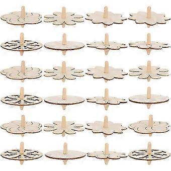 24 Pack DIY Wooden Gyro Toys compatible with Kids, Unfinished Hand Spinning Top Painting Craft